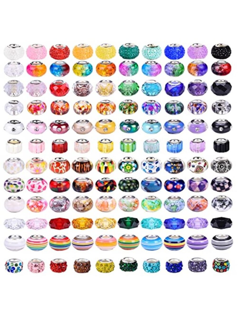 240 Pieces Assorted European Craft Beads Large Hole Lampwork Spacer Beads